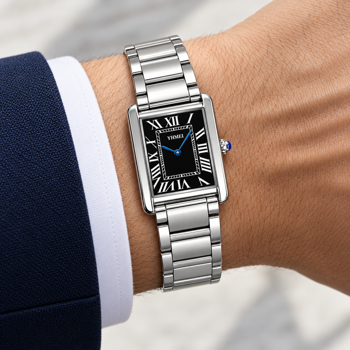 Montre Perspective — Argenté & Noir — mise en scène 20-0