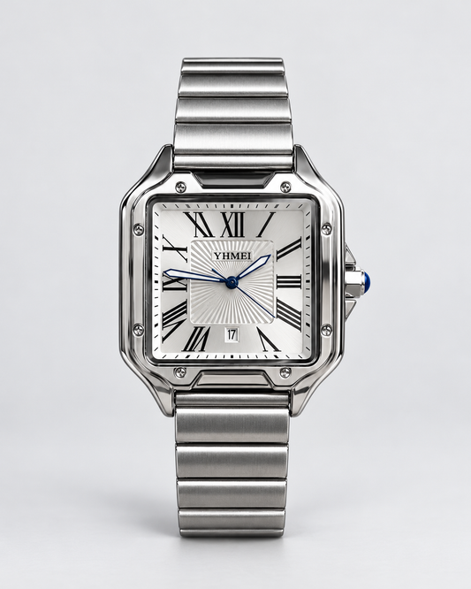Montre Signature Grand Modèle — Argenté & Blanc — vue de face