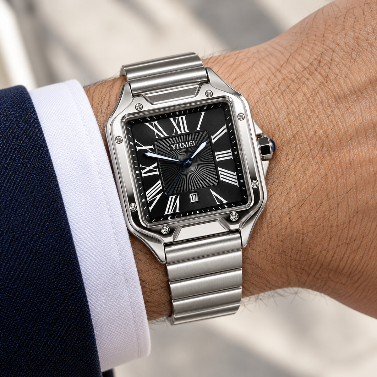 Montre Signature Grand Modèle — Argenté & Noir — mise en scène 15-0