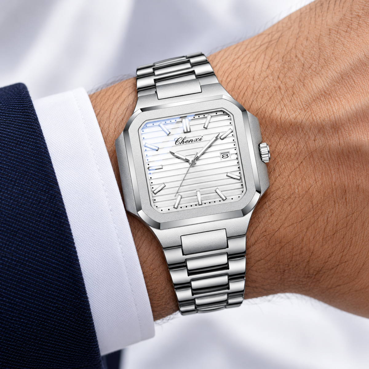 Montre Contour — Argenté & Blanc — mise en scène 10-0