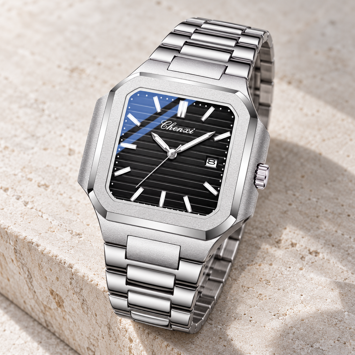 Montre Contour — Argenté & Noir — mise en scène 11-1