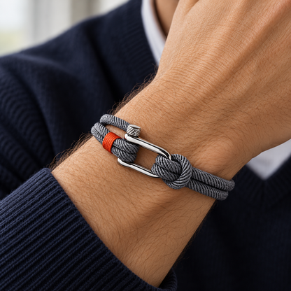 Bracelet Amarre — Argenté & Gris — mise en scène 1