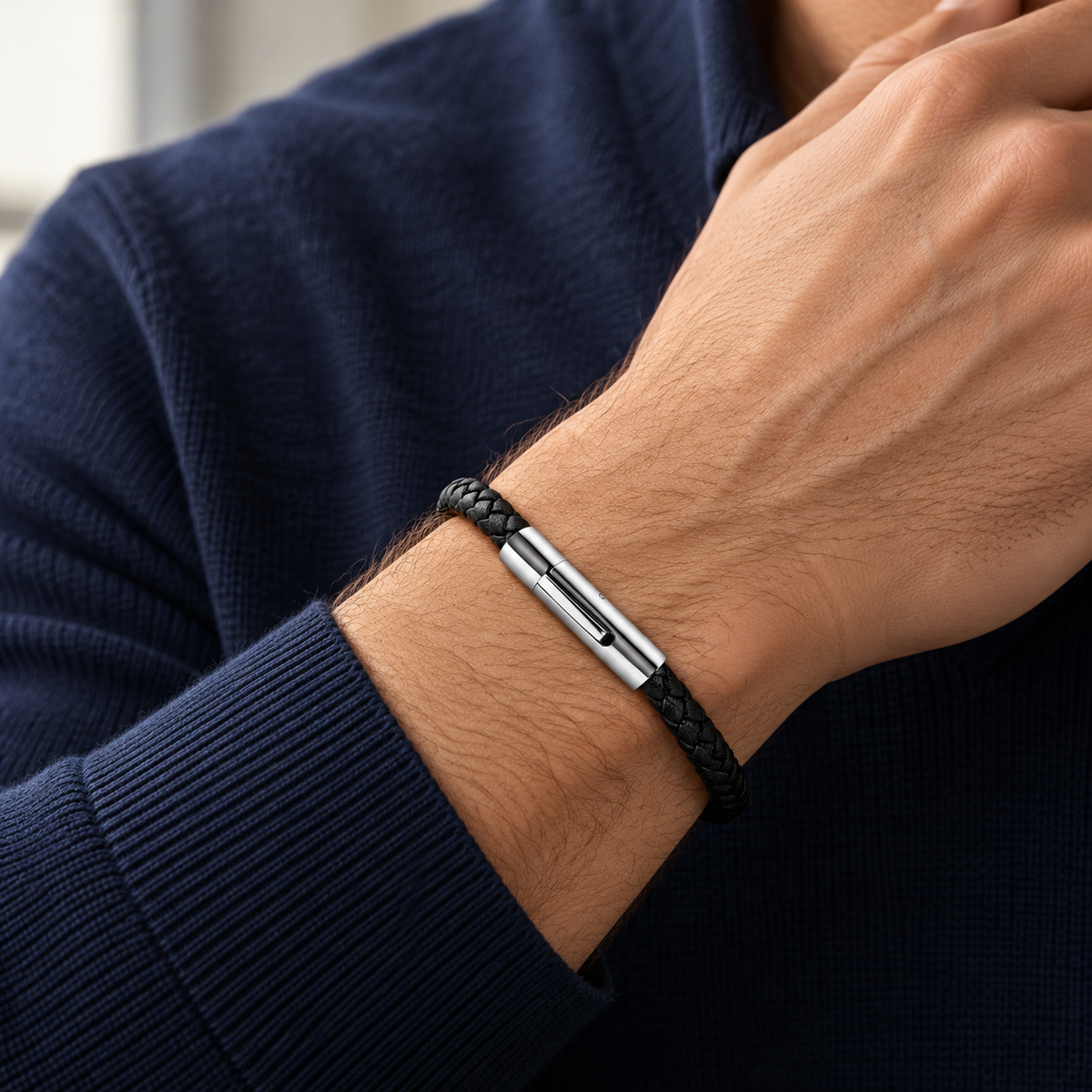 Bracelet Tressé — Noir & Argenté — mise en scène 1
