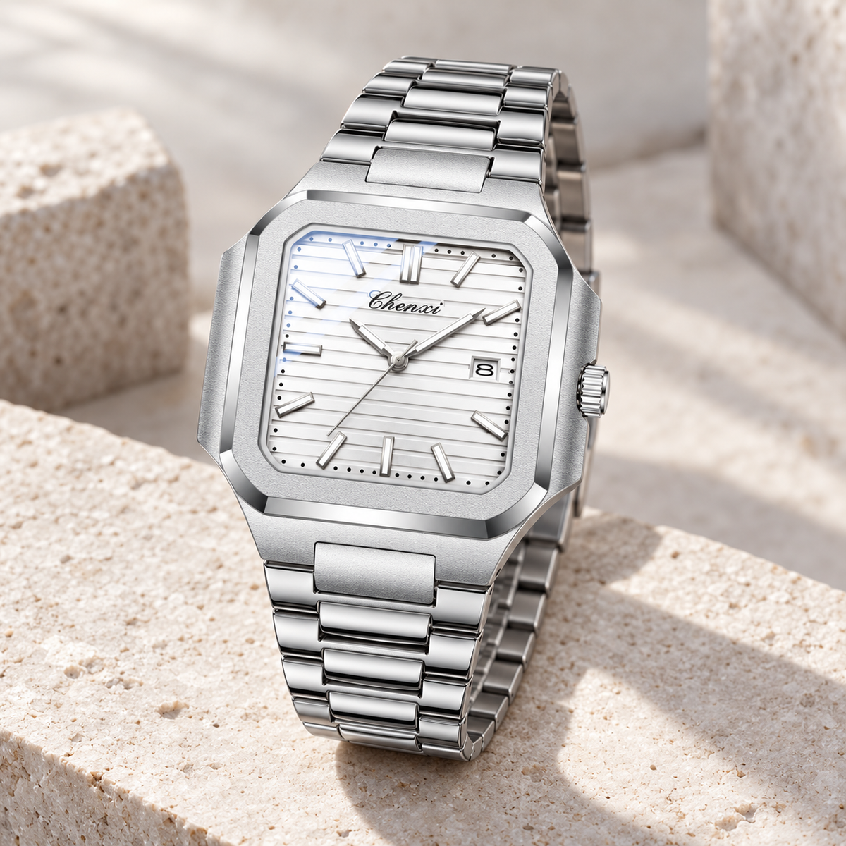 Montre Contour — Argenté & Blanc — mise en scène 10-1