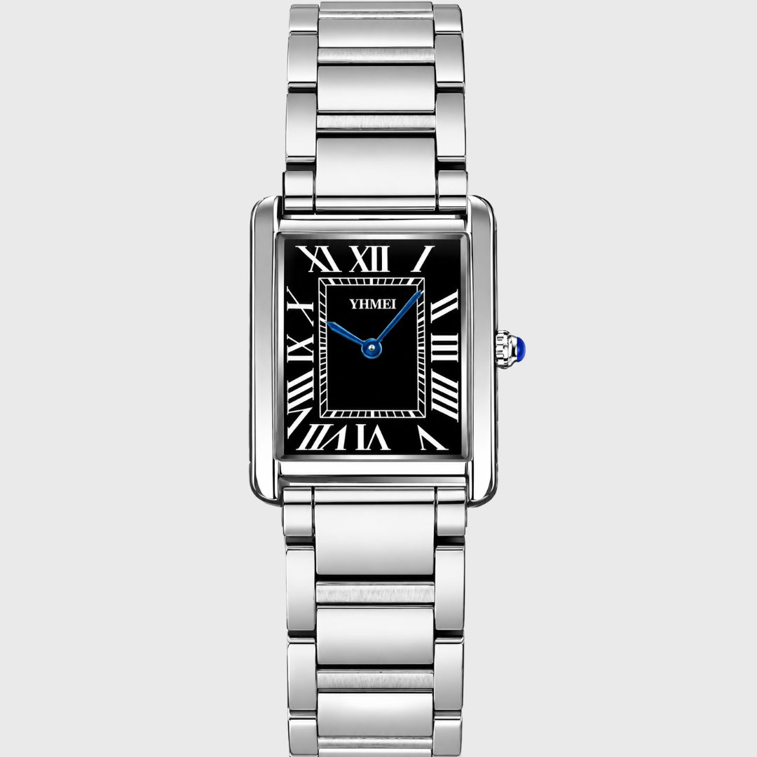Montre Perspective — Argenté & Noir — vue 1