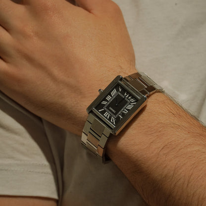Montre Perspective — Argenté & Noir — vue 2